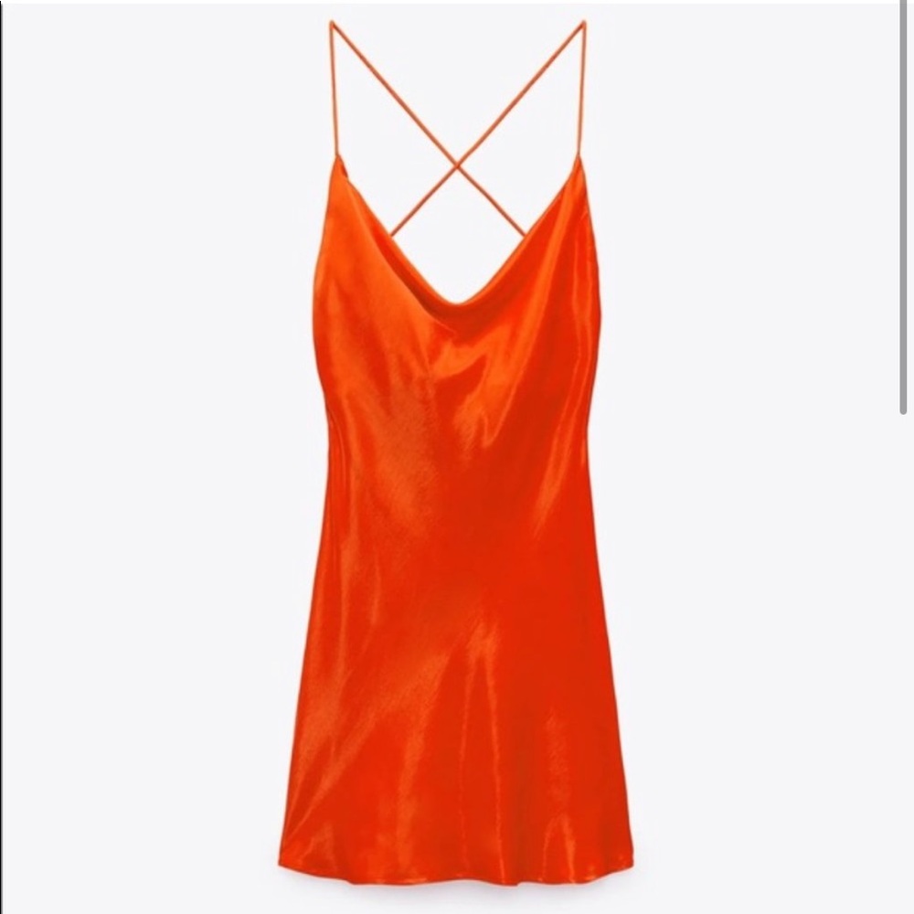 NWT ZARA SATIN EFFECT MINI DRESS ORANGE